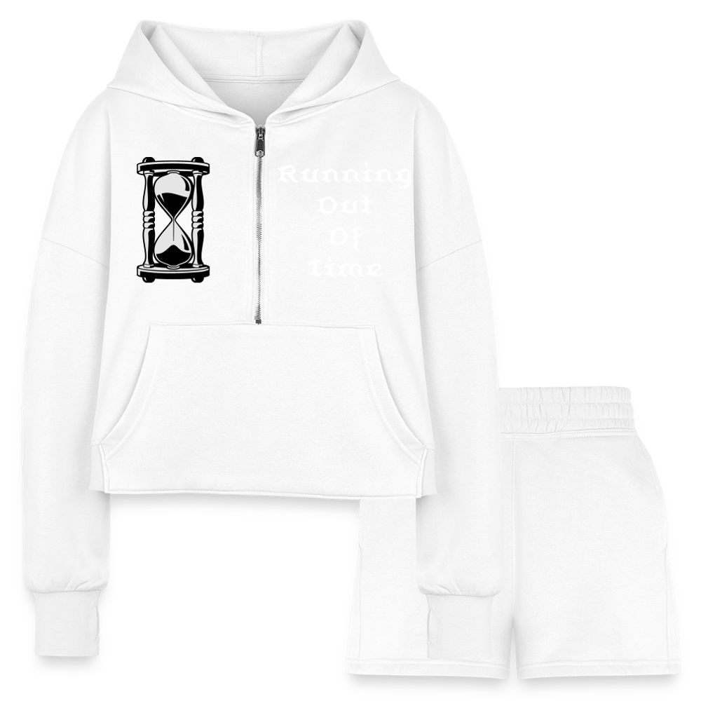 Women’s Cropped Hoodie & Jogger Short Set - white