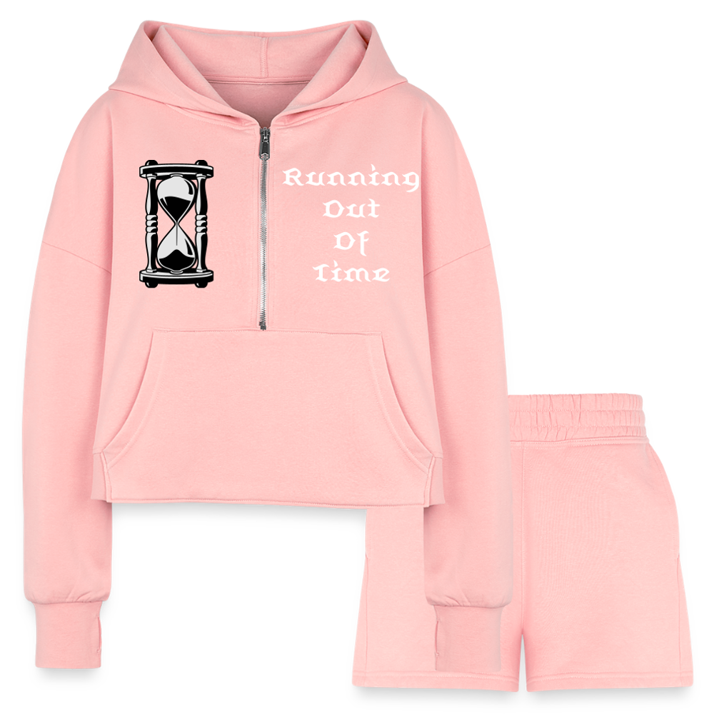 Women’s Cropped Hoodie & Jogger Short Set - light pink